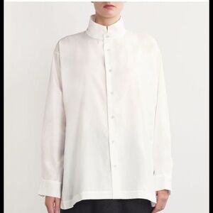Eskander Cotton Poplin Sloped Shoulder Double Stand Collar Shirt| Size S